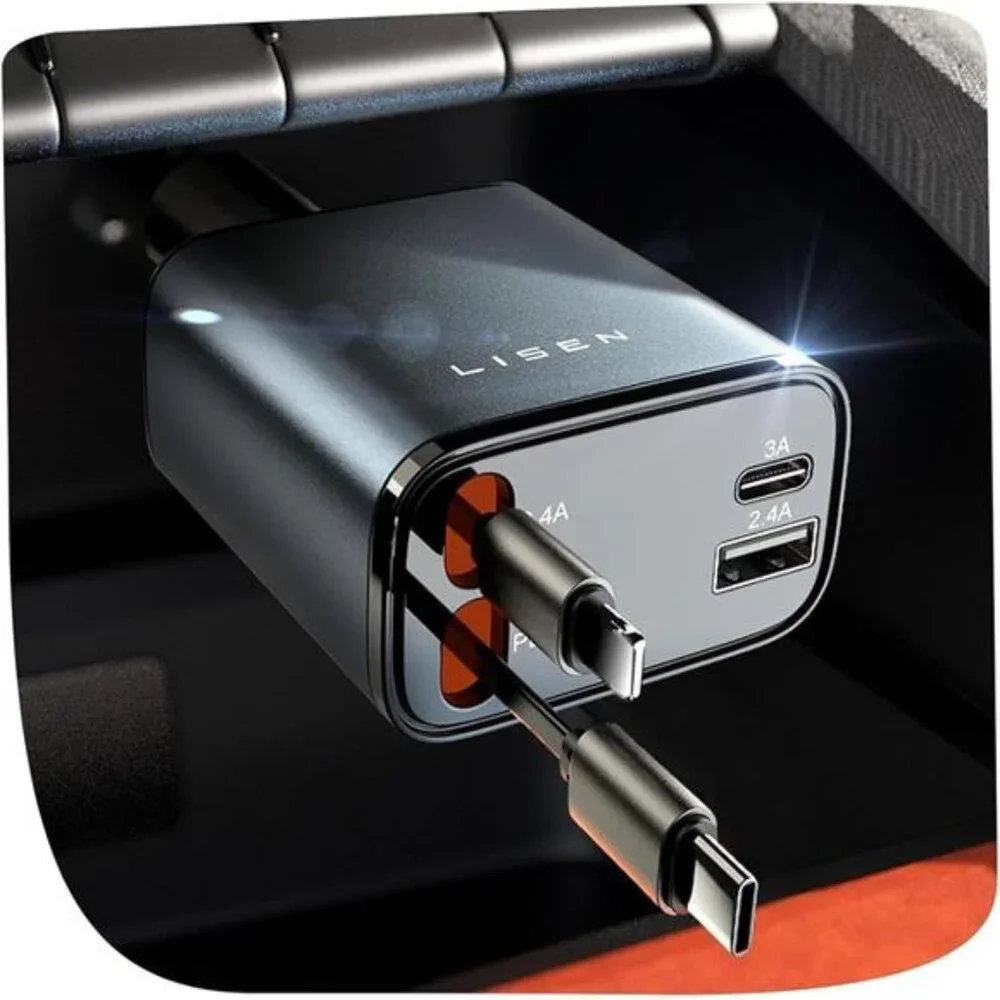 Retractable Car Charger, 69W Cars Adapter USB C Fast Charger, Car Accessories